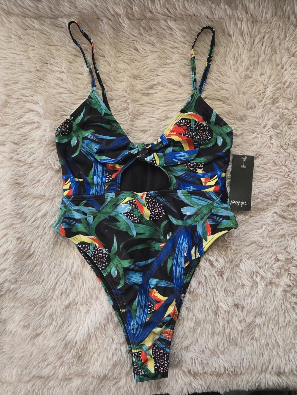 Nasty Gal Tropical Cutout One-Piece Swimsuit - Black, Blue, Green, Yellow, Red
